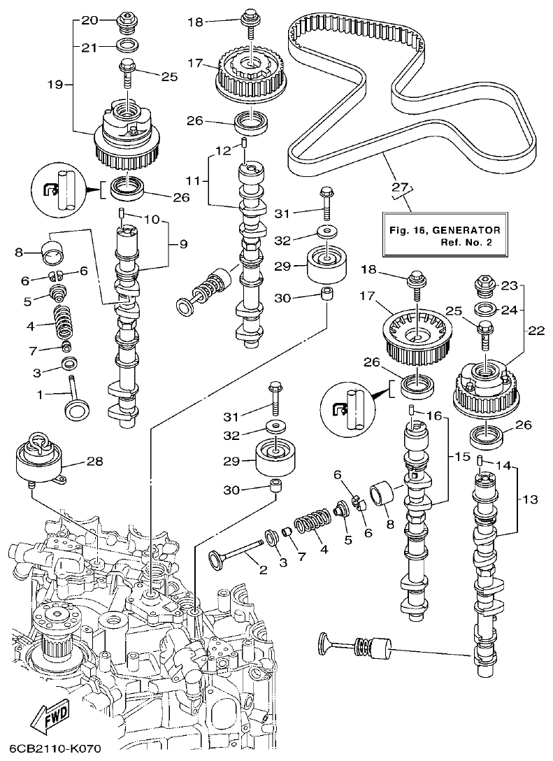 Yamaha F225FET, FL225FET VALVE parts diagram
